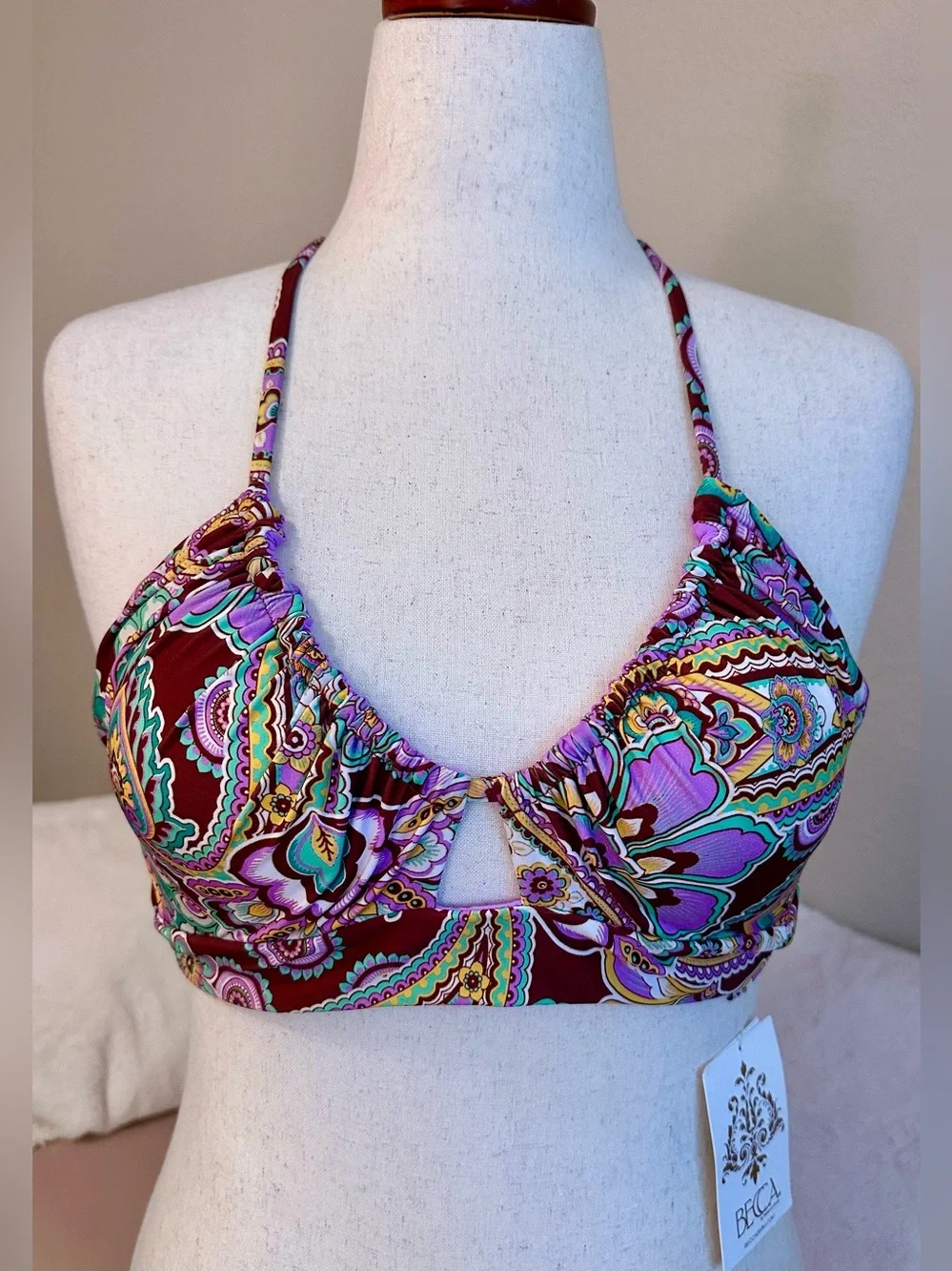 Becca by Rebecca Virtue Candice Convertible Bikini Top Women’s L Purple Paisley